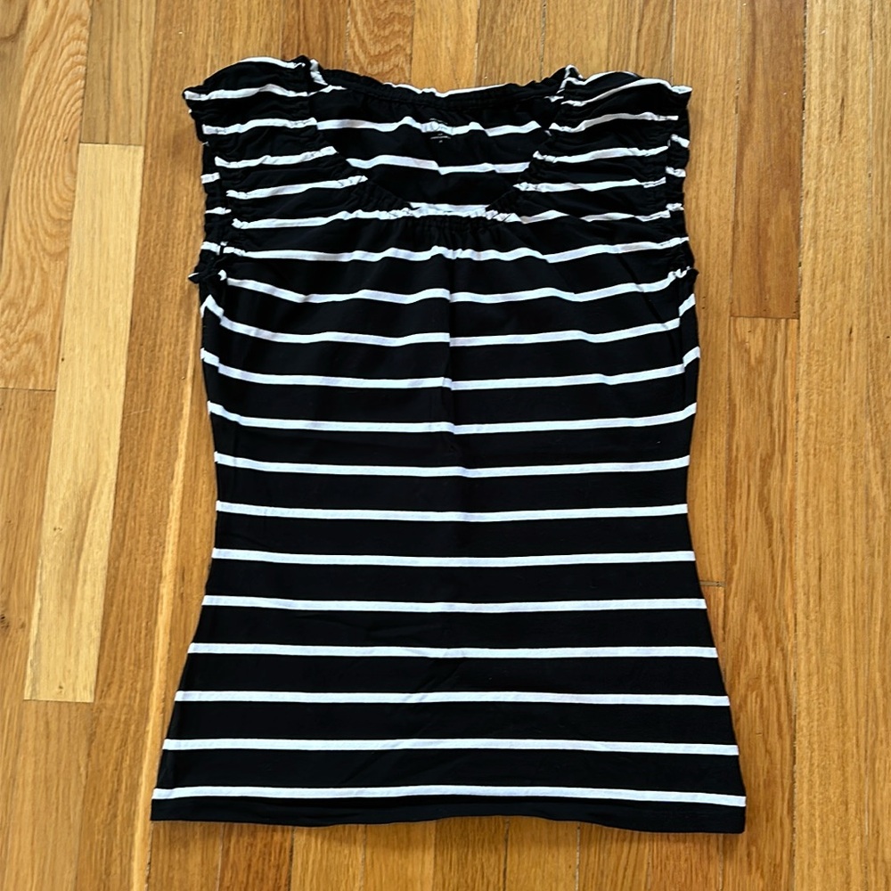 Black and White Stripped Sleeveless Shirt, Loft, Size Medium